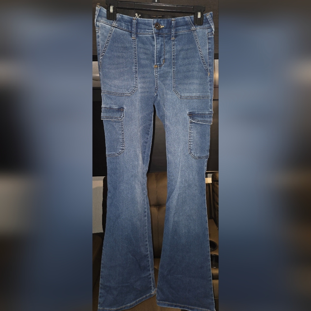 Blue Flared Cargo Jeans Natural Reflections Ab Slimmer Regular Lenght